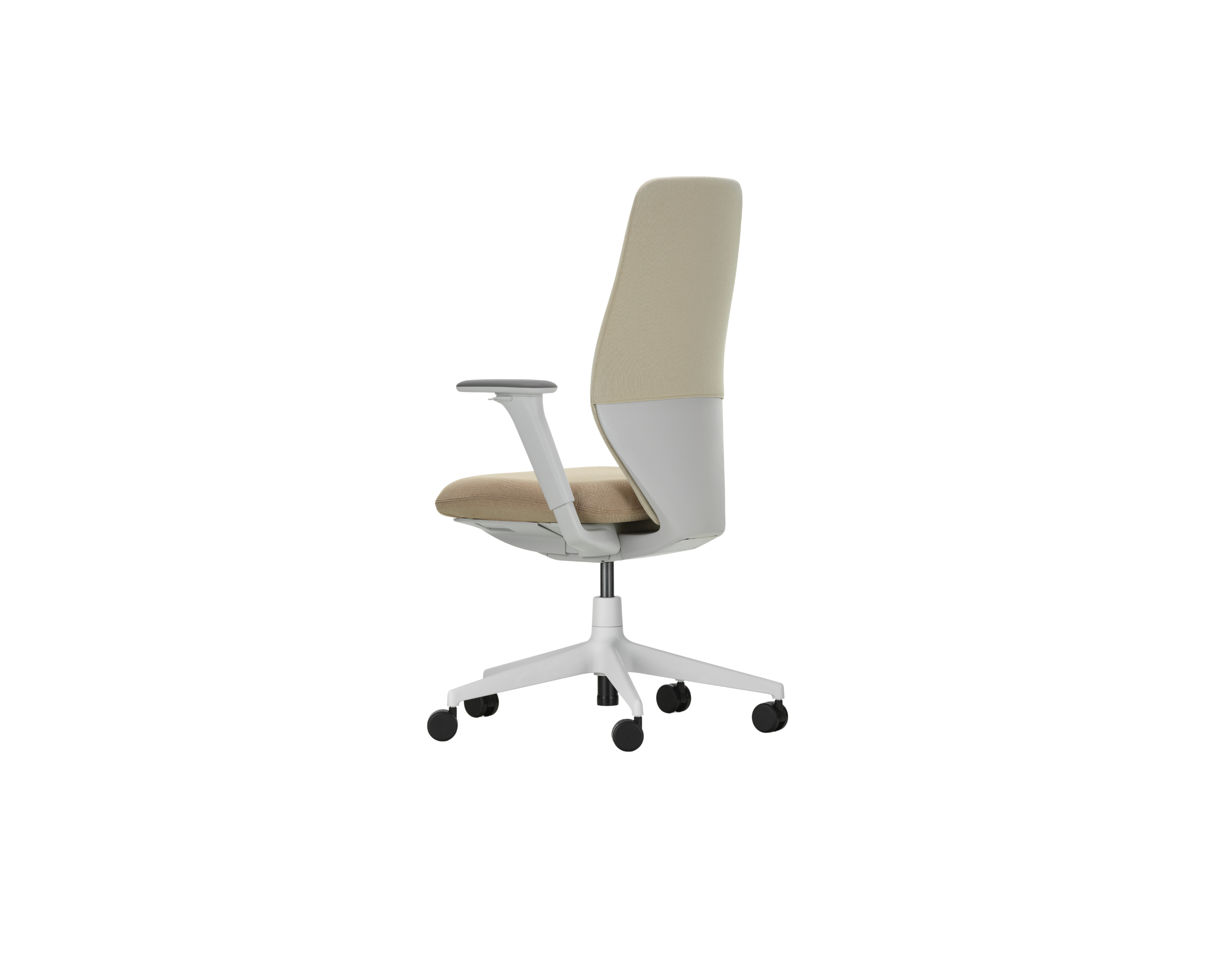 Beige office chair with white base on a white background