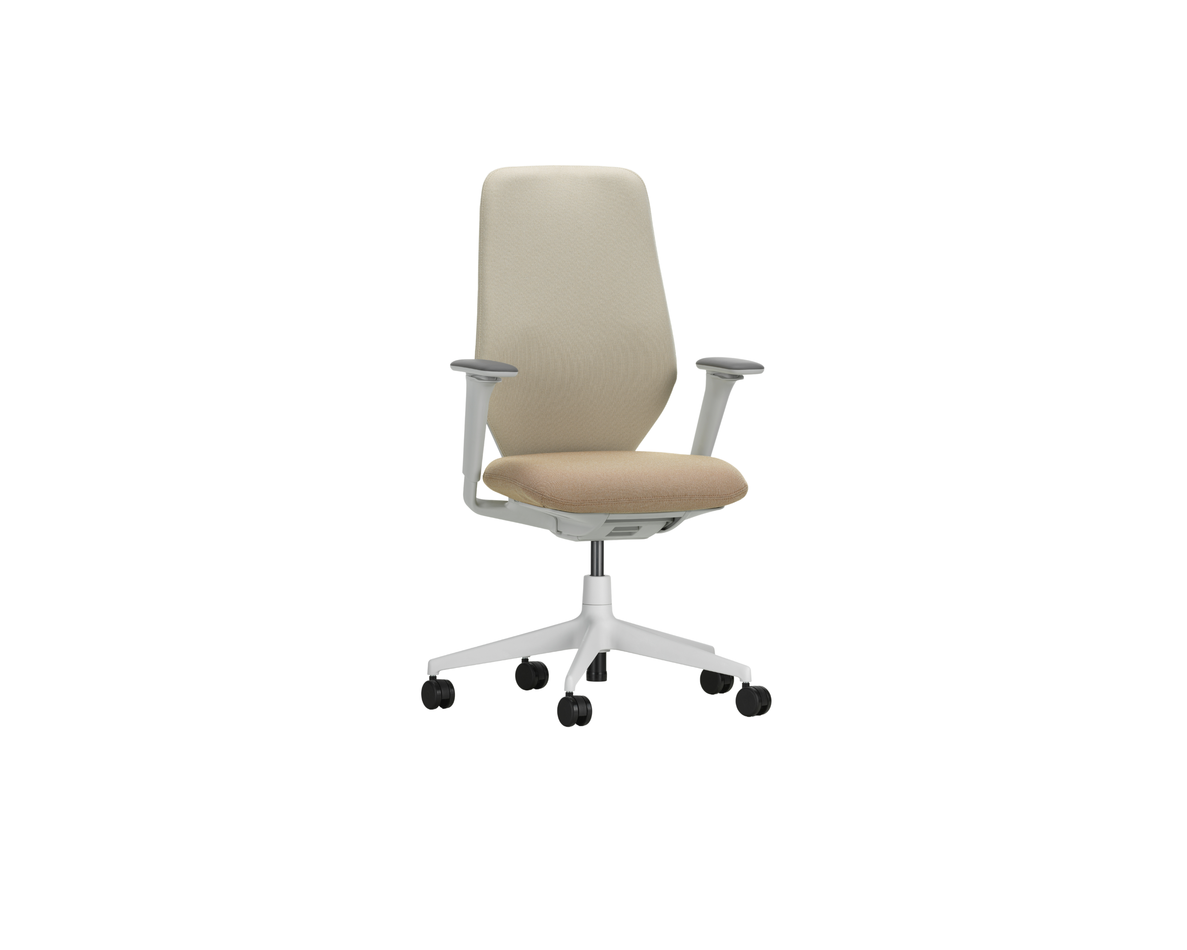 Beige office chair with white base on a white background