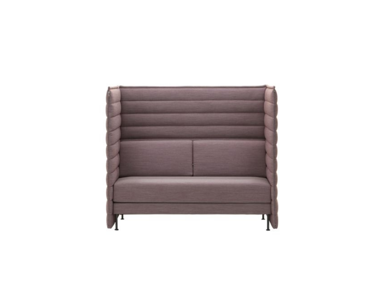 Purple upholstered bench on a white background