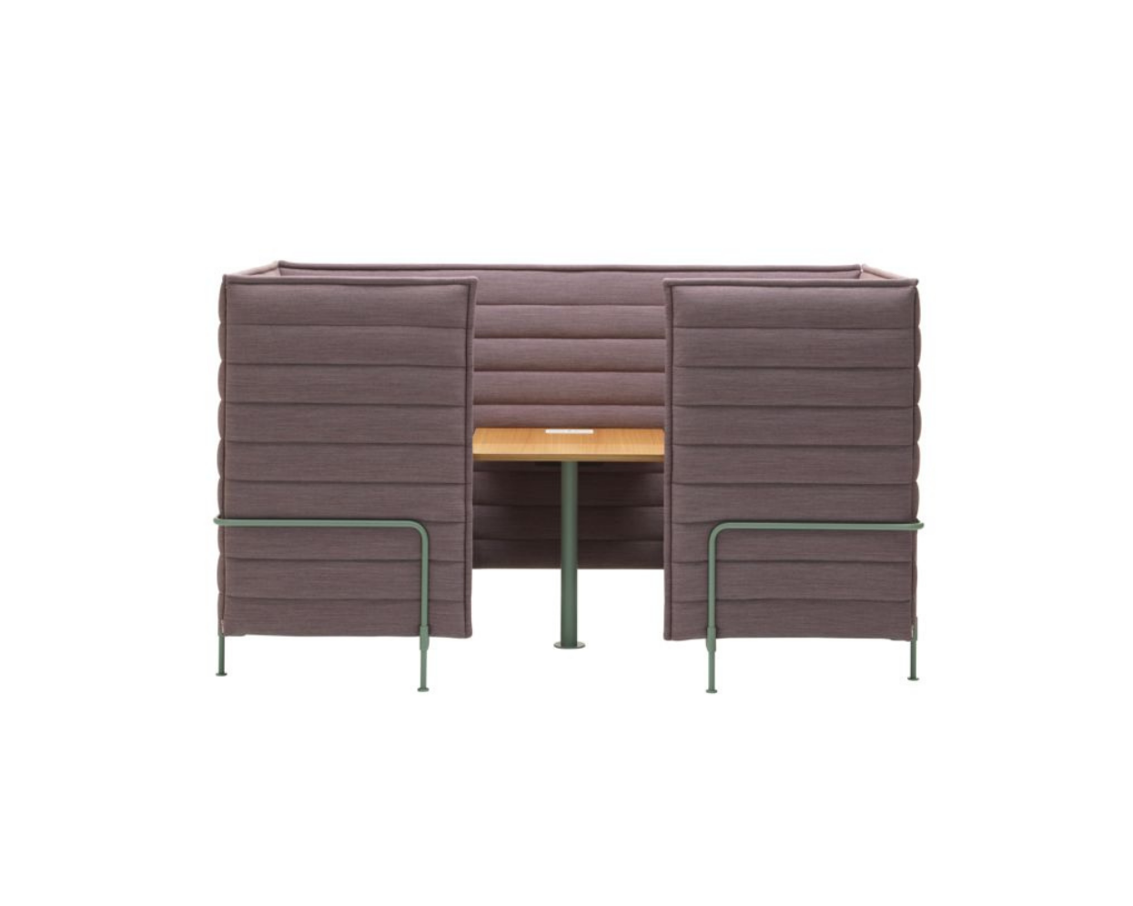 Modular office desk with privacy panels on a white background