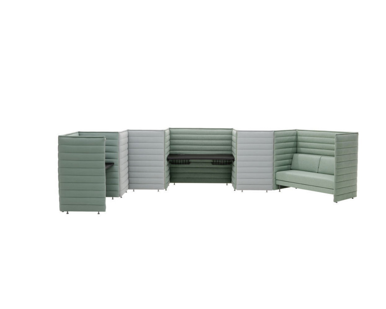 Modular green outdoor seating arrangement on a white background