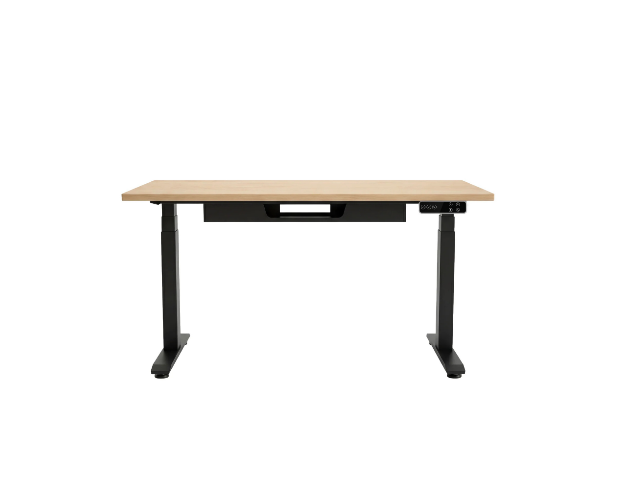 Black square leg free standing desk desk with woodgrain top and cable tray