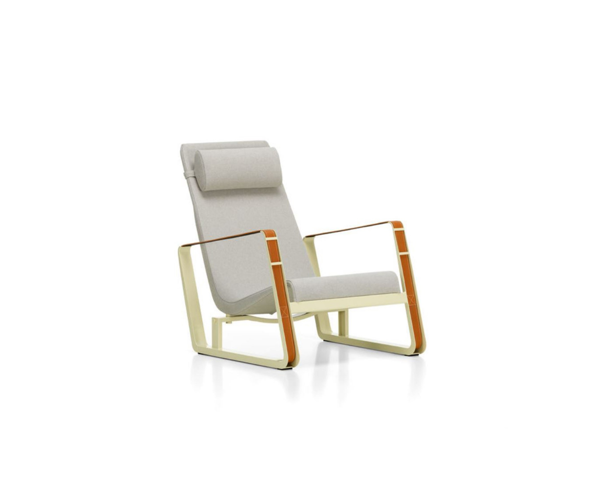 Modern lounge chair with beige cushion on a white background
