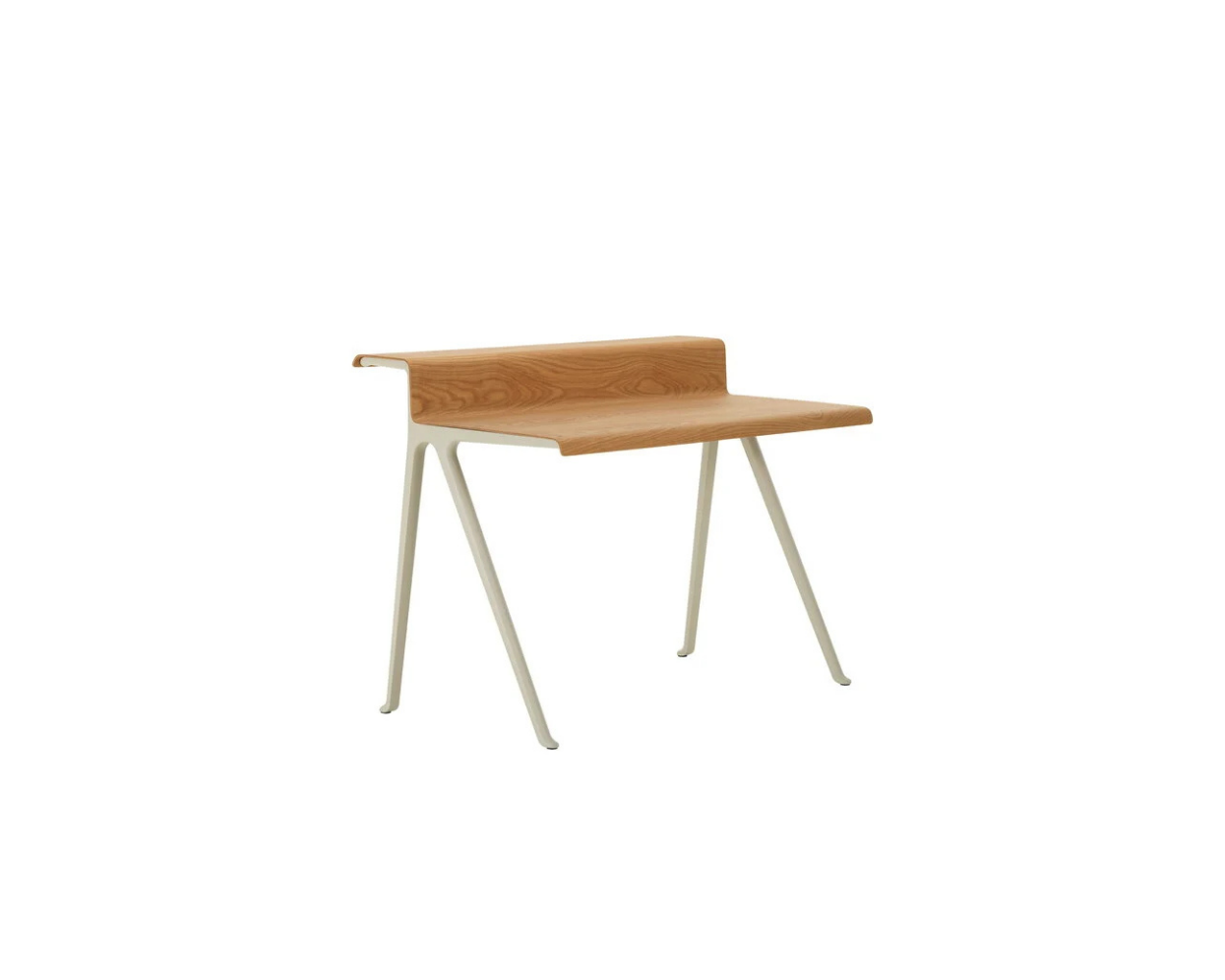 Wooden desk with white legs on a white background