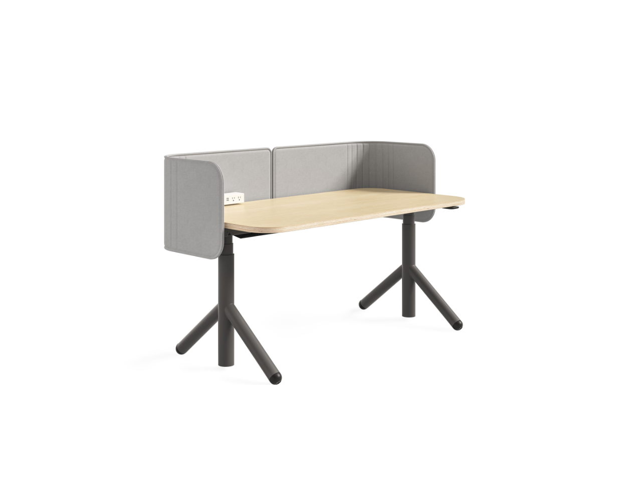 Small office desk with a grey partition on a white background