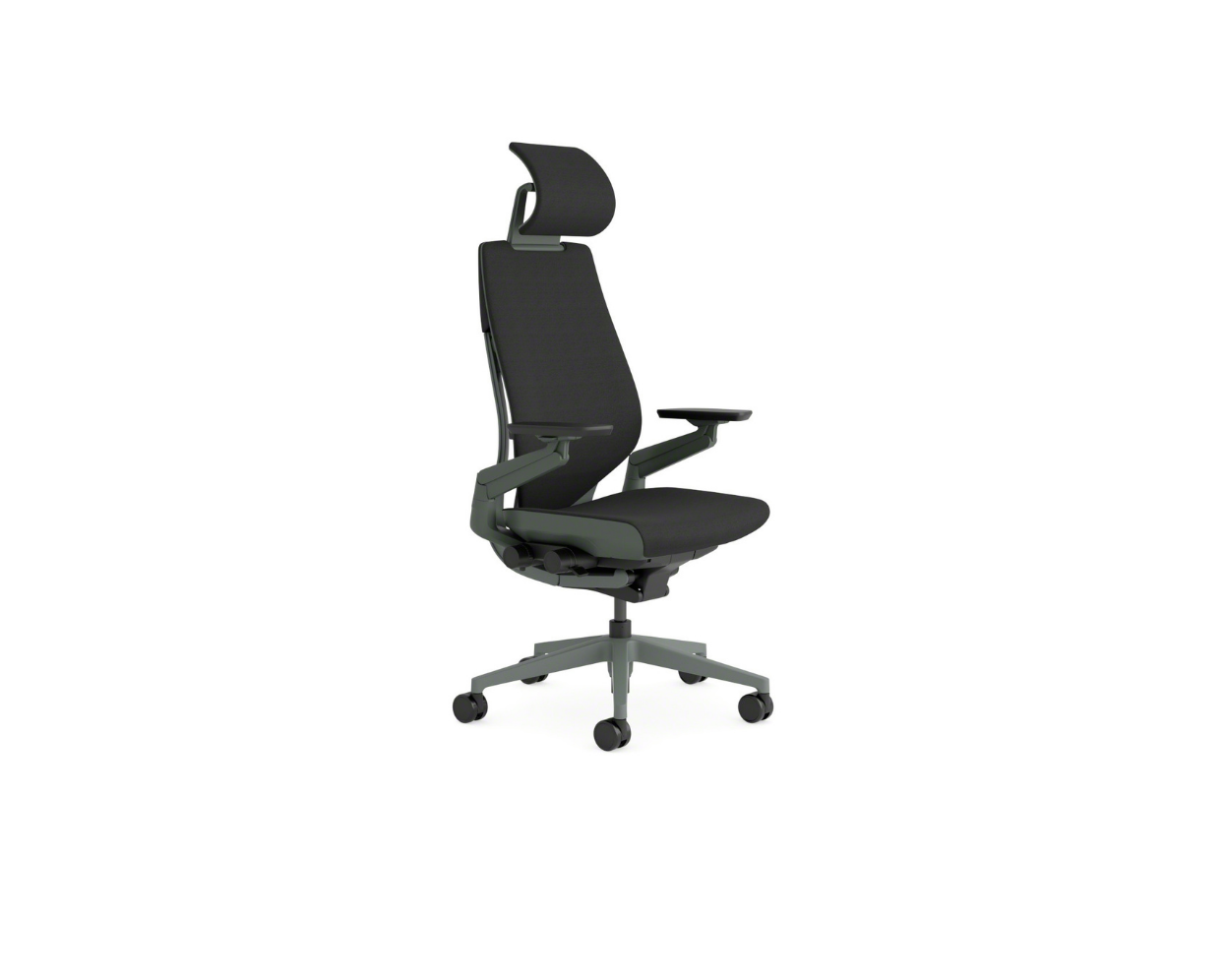 Black office chair with headrest on a white background