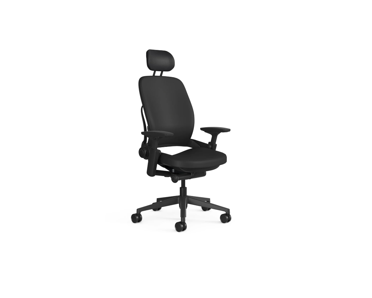 Black office chair with headrest on a white background