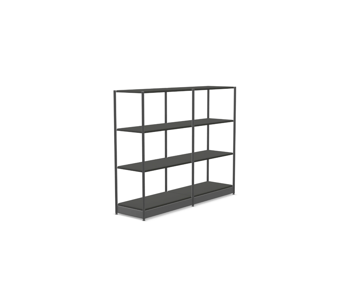 Black metal bookshelf on a white background