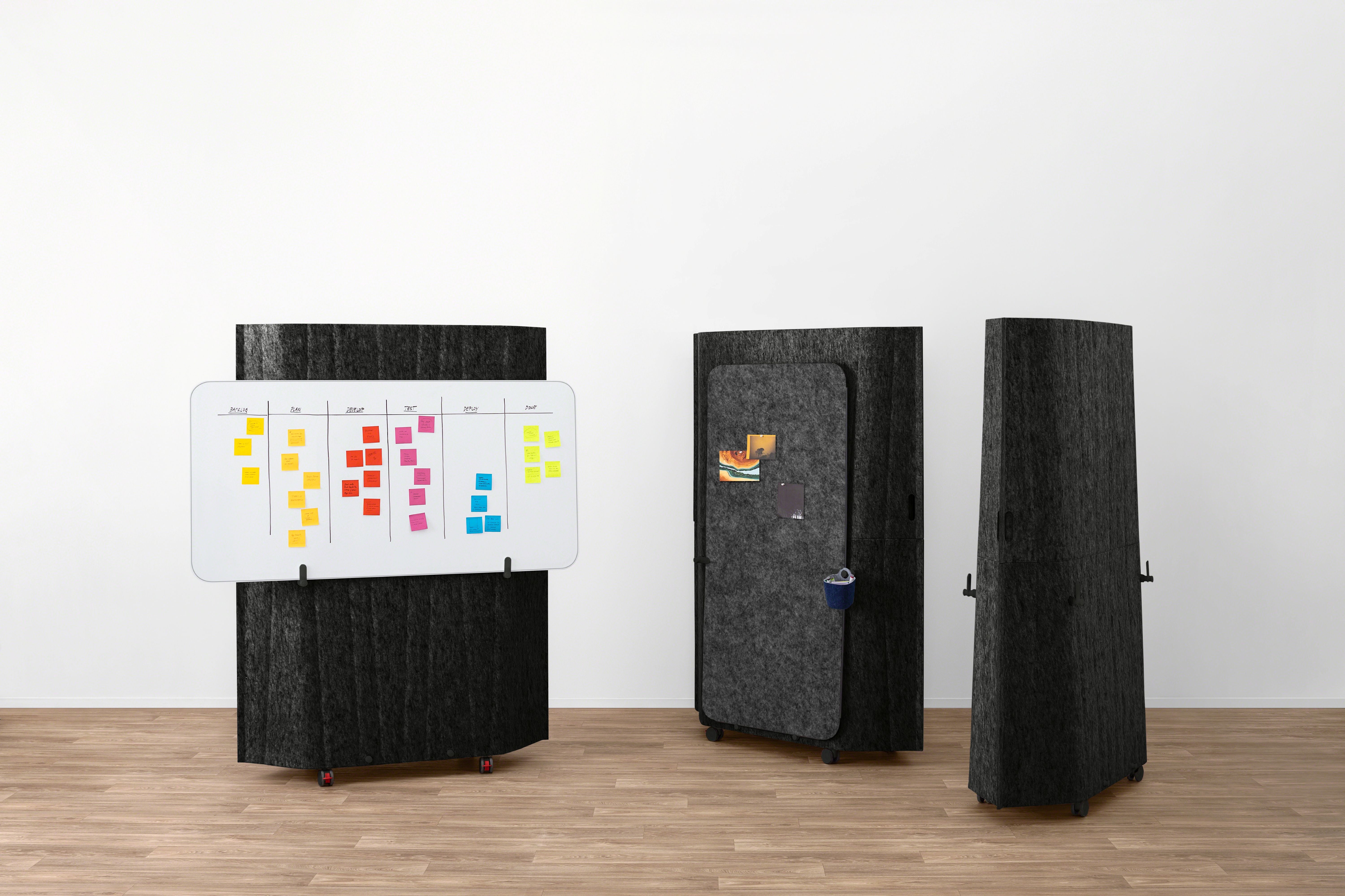Black textured PET mobile screen room divider acoustic with whiteboard