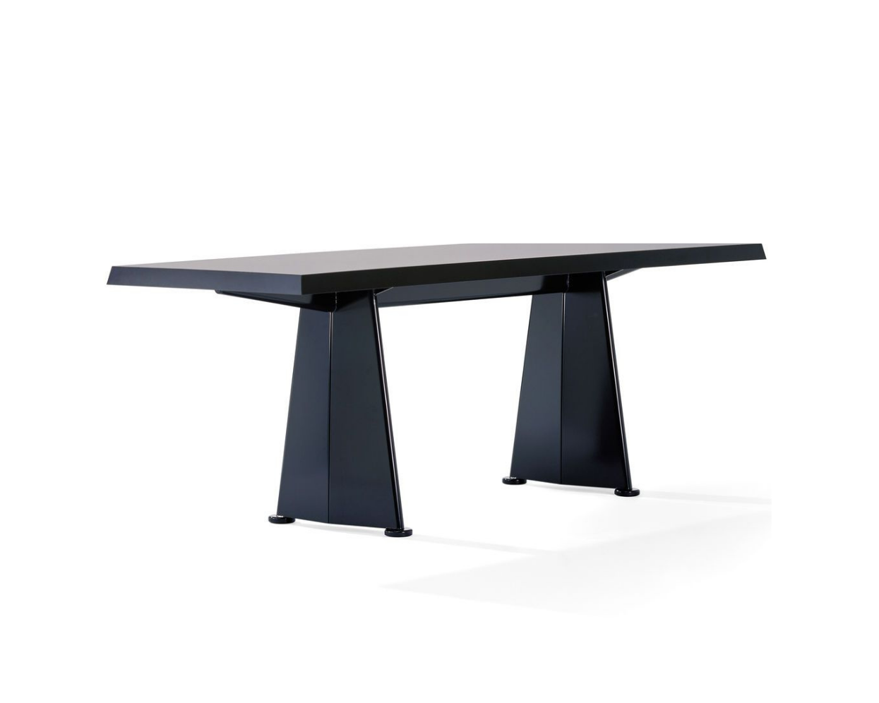 Black dining table with a minimalist design on a white background