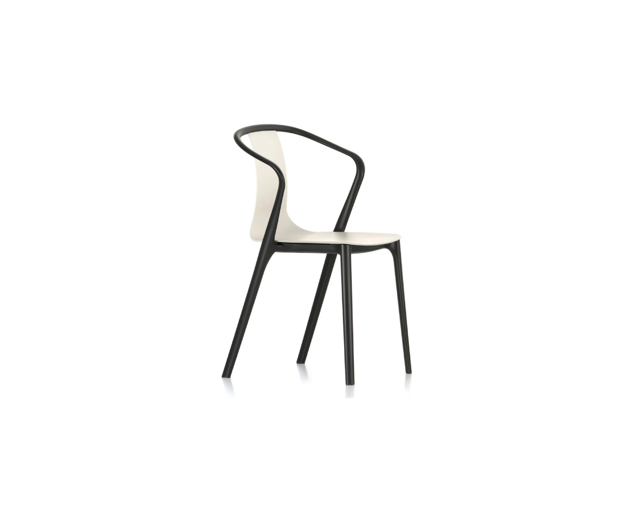 Modern chair with black frame and white seat on a white background