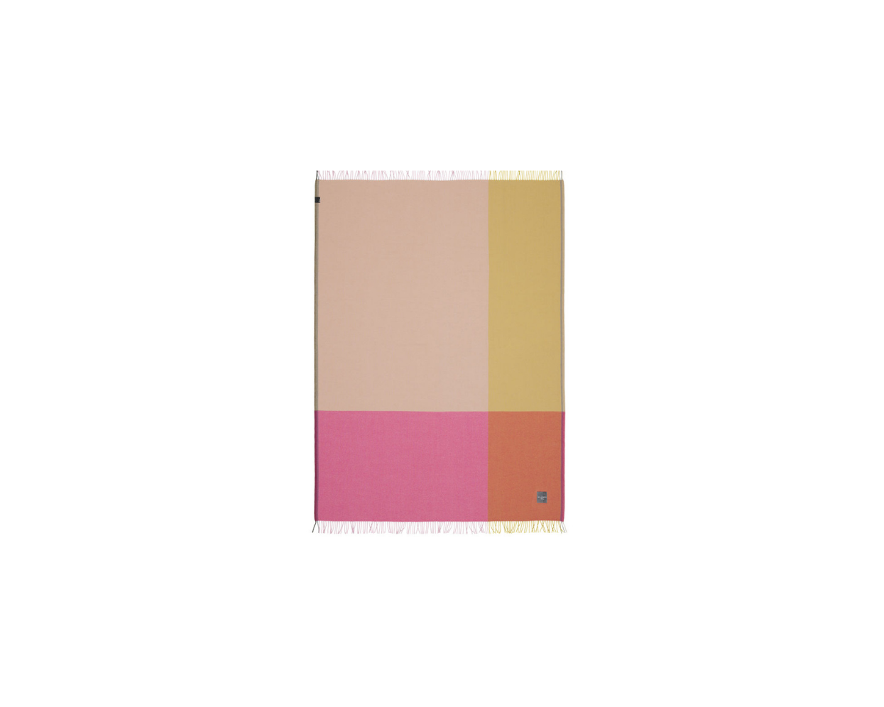 Color-blocked towel with pink, orange, and beige sections on a white background