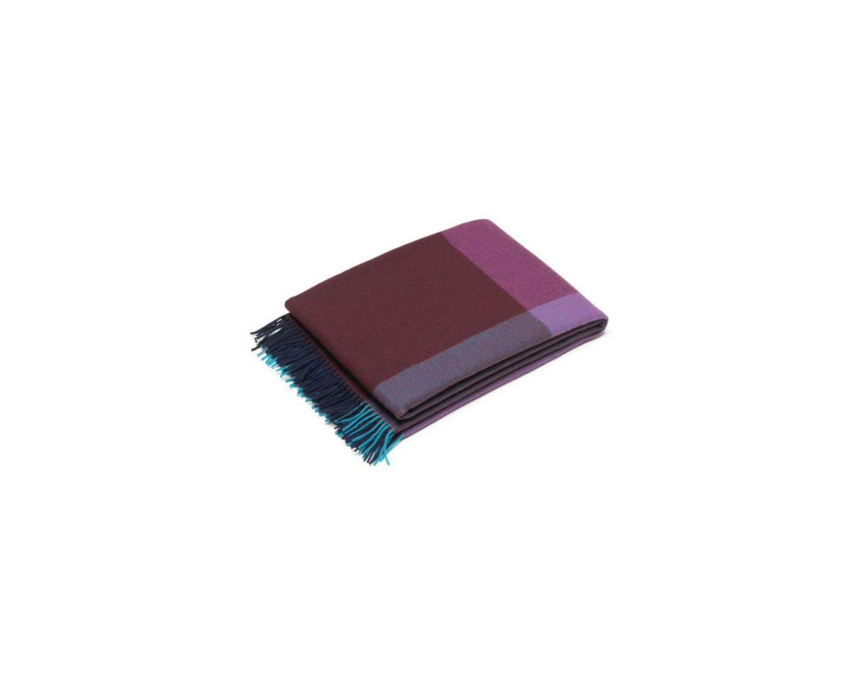 Color-blocked scarf with fringes on a white background