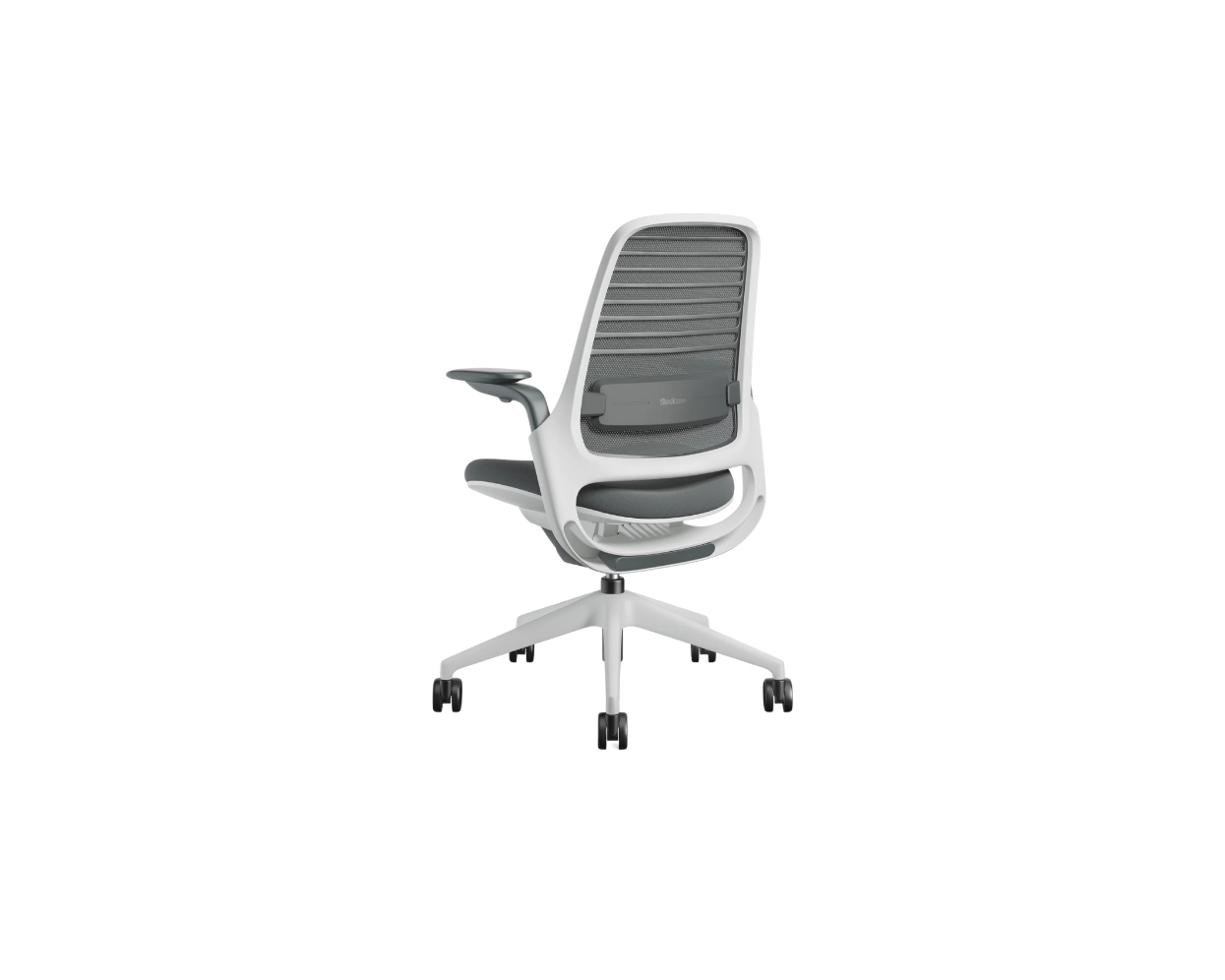 Gray office chair with white base on a white background