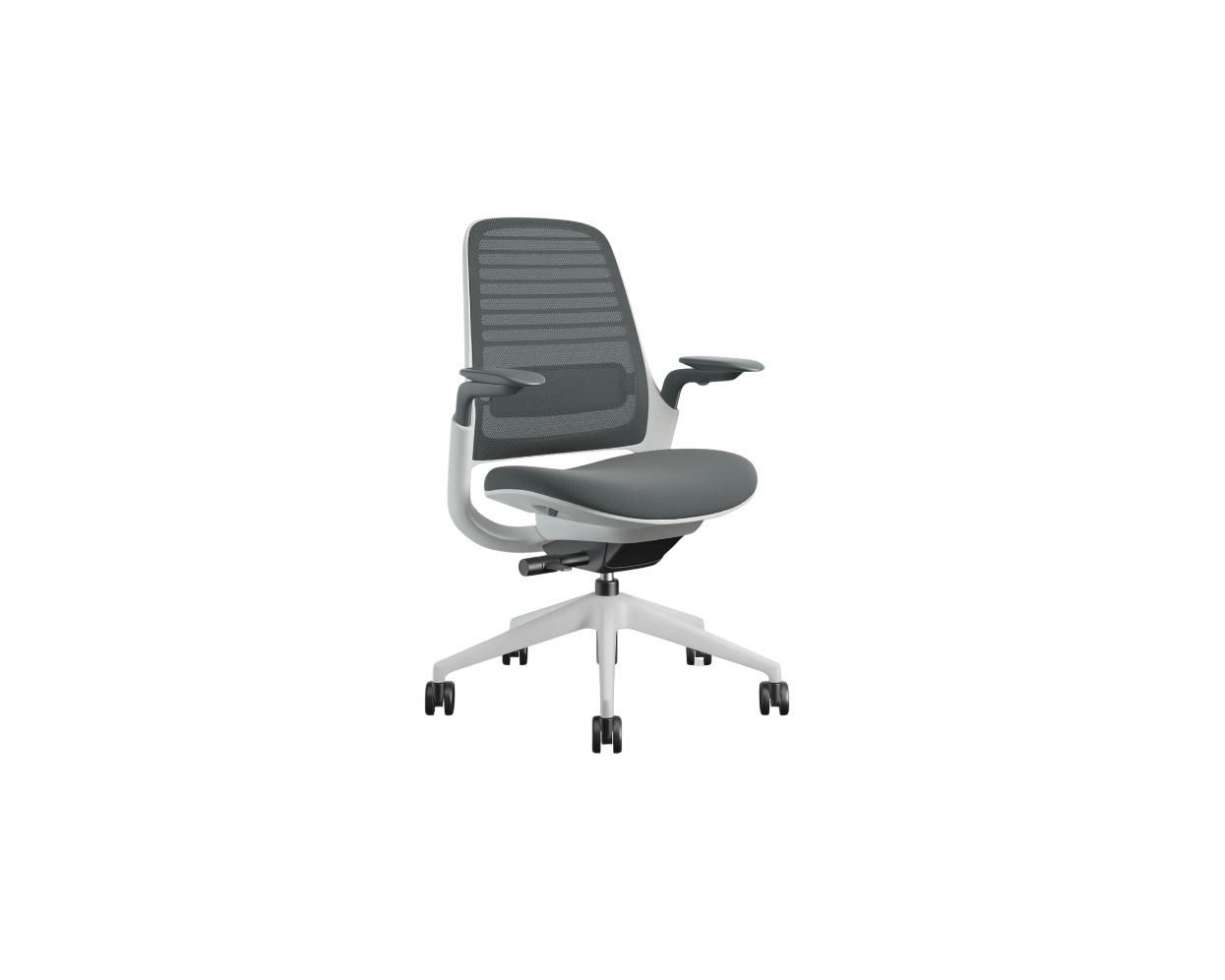 Steelcase Series 1 office task chair with arms, white frame and grey mesh